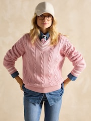 Joules Dibbly Pink Cotton Cable Knit Cricket Jumper - Image 5 of 8