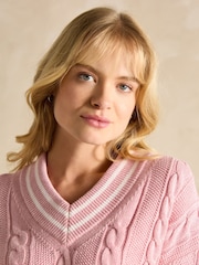 Joules Dibbly Pink Cotton Cable Knit Cricket Jumper - Image 6 of 8