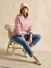 Joules Dibbly Pink Cotton Cable Knit Cricket Jumper - Image 7 of 8