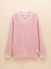 Joules Dibbly Pink Cotton Cable Knit Cricket Jumper - Image 8 of 8