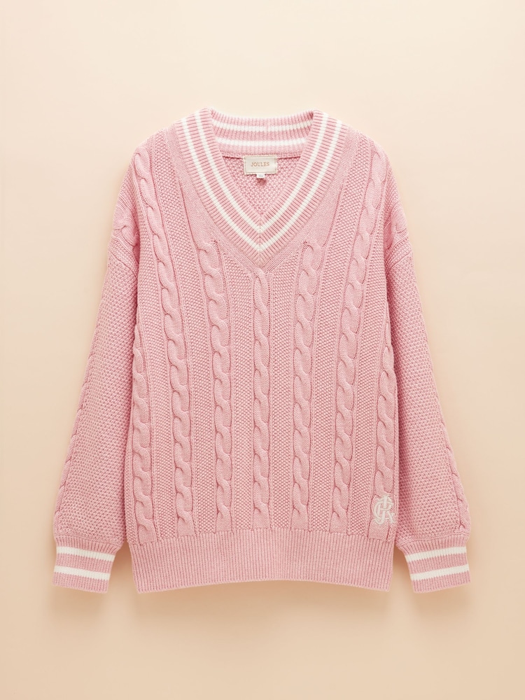 Joules Dibbly Pink Cotton Cable Knit Cricket Jumper - Image 8 of 8 Joules Dibbly Pink Cotton Cable Knit Cricket Jumper - Image 8 of 8