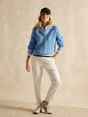 Joules Dibbly Blue Cotton Cable Knit Cricket Jumper - Image 4 of 7