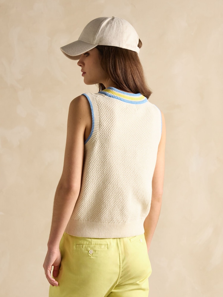 Joules Deuce Cream Cable Knitted Cotton Vest - Image 2 of 7