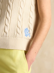 Joules Deuce Cream Cable Knitted Cotton Vest - Image 4 of 7