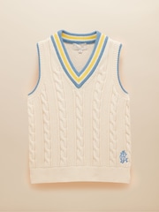 Joules Deuce Cream Cable Knitted Cotton Vest - Image 7 of 7