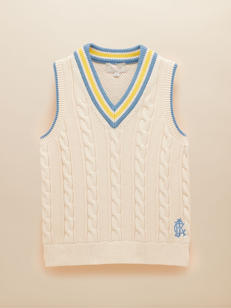 Joules Deuce Cream Cable Knitted Cotton Vest - Image 7 of 7