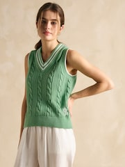 Joules Deuce Green Cable Knitted Cotton Vest - Image 1 of 6