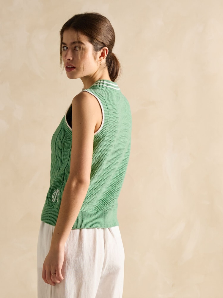 Joules Deuce Green Cable Knitted Cotton Vest - Image 2 of 6