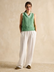 Joules Deuce Green Cable Knitted Cotton Vest - Image 4 of 6