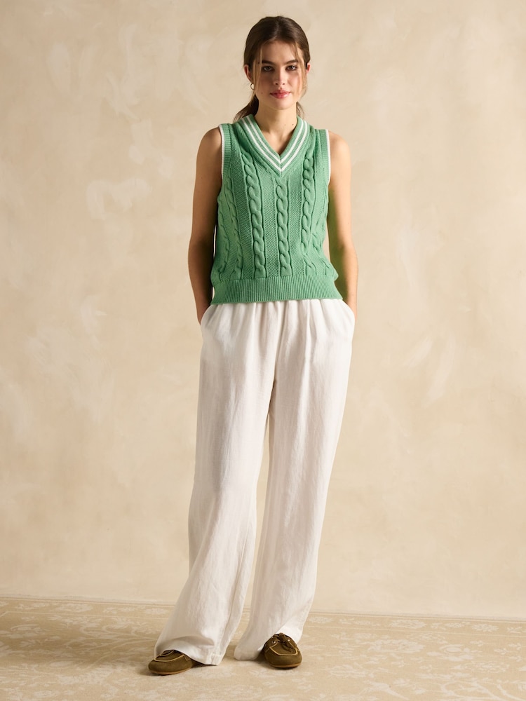 Joules Deuce Green Cable Knitted Cotton Vest - Image 4 of 6
