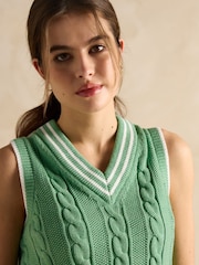 Joules Deuce Green Cable Knitted Cotton Vest - Image 5 of 6