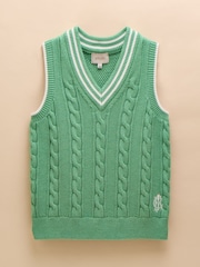 Joules Deuce Green Cable Knitted Cotton Vest - Image 6 of 6