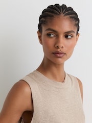 Reiss Stone Neutral Amy Linen Jersey Crew-Neck Vest - Image 1 of 6