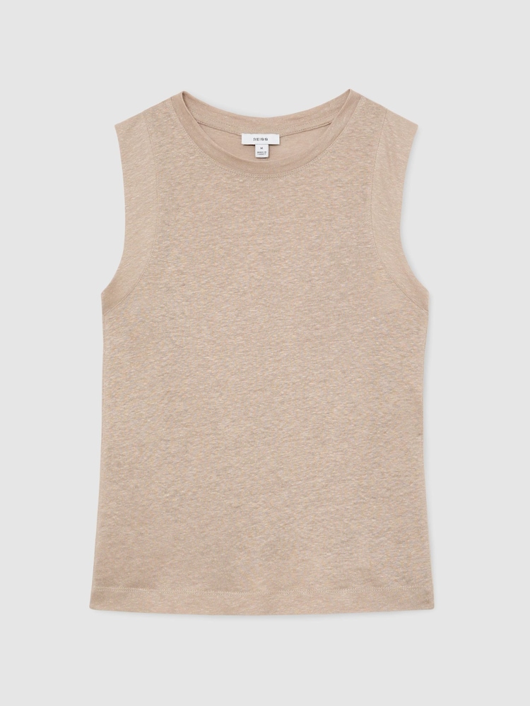 Reiss Stone Neutral Amy Linen Jersey Crew-Neck Vest - Image 2 of 6 Reiss Stone Neutral Amy Linen Jersey Crew-Neck Vest - Image 2 of 6