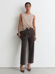 Reiss Stone Neutral Amy Linen Jersey Crew-Neck Vest - Image 3 of 6