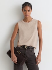 Reiss Stone Neutral Amy Linen Jersey Crew-Neck Vest - Image 4 of 6