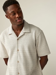 Black/White Cuban Collar Textured Jersey Short Sleeve Shirt - Image 1 of 7