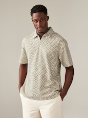 Neutral Geo Relaxed Fit Zip Neck Polo Shirt - Image 1 of 7