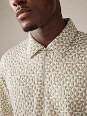Neutral Geo Relaxed Fit Zip Neck Polo Shirt - Image 4 of 7