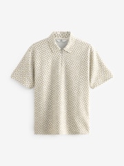 Neutral Geo Relaxed Fit Zip Neck Polo Shirt - Image 5 of 7