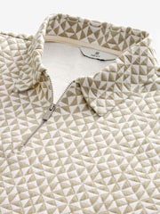 Neutral Geo Relaxed Fit Zip Neck Polo Shirt - Image 6 of 7
