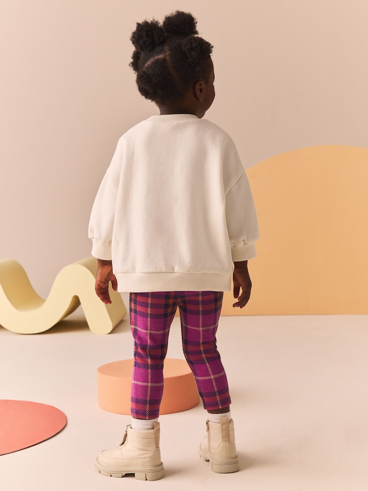 Purple Check Cosy Fleece Lined Leggings (3mths-7yrs) - Image 2 of 3 Purple Check Cosy Fleece Lined Leggings (3mths-7yrs) - Image 2 of 3