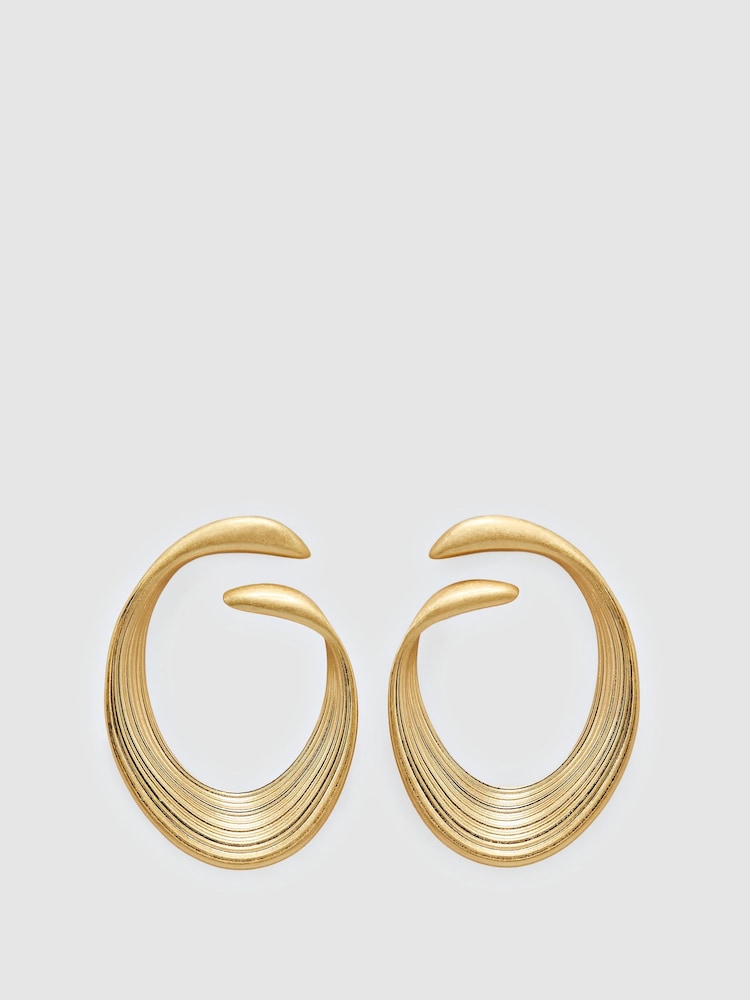 Reiss Gold Tone Birdie Brushed Twist Loop Earrings - Image 1 of 4 Reiss Gold Tone Birdie Brushed Twist Loop Earrings - Image 1 of 4