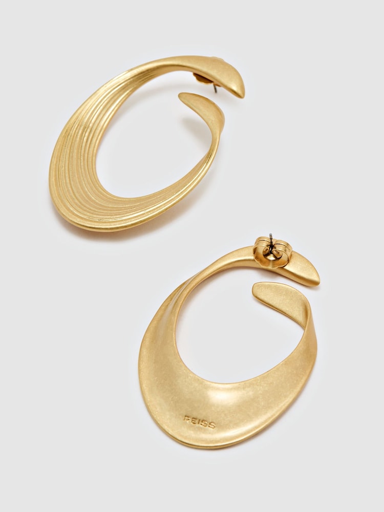 Reiss Gold Tone Birdie Brushed Twist Loop Earrings - Image 2 of 4 Reiss Gold Tone Birdie Brushed Twist Loop Earrings - Image 2 of 4