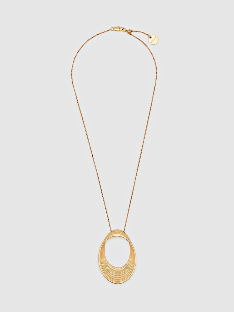 Reiss Gold Tone Bridget Brushed Loop Pendant Necklace - Image 2 of 5