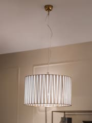 Libra Interiors Champagne Silver Burgh Opaque Glass Drum Pendant Ceiling Light - Image 1 of 4