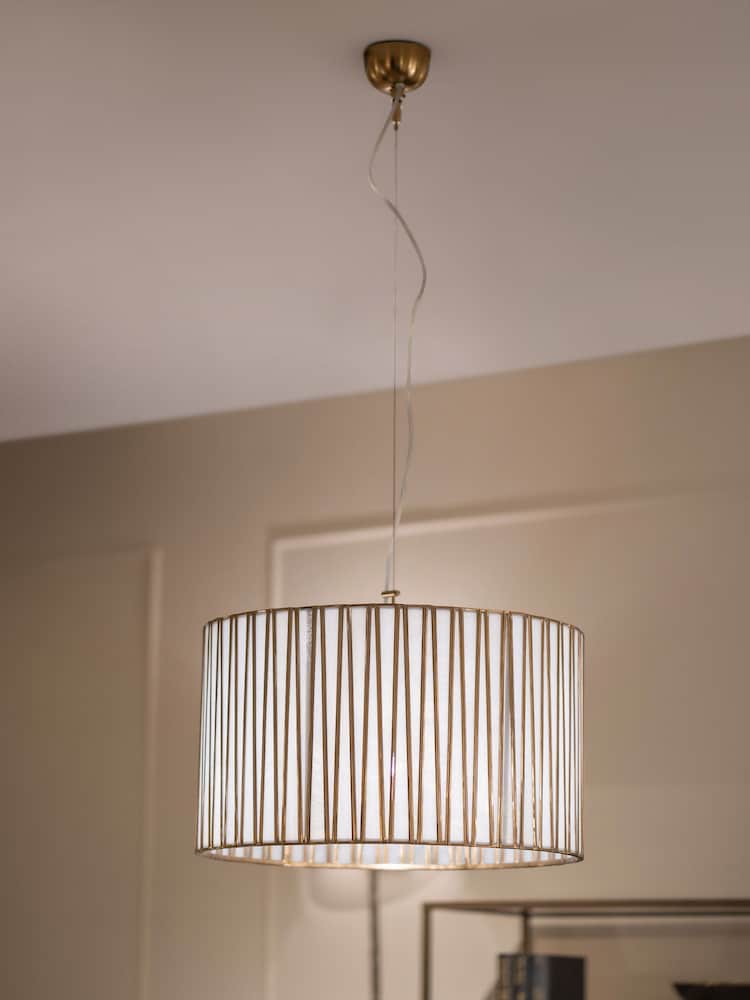 Libra Interiors Champagne Silver Burgh Opaque Glass Drum Pendant Ceiling Light - Image 1 of 4