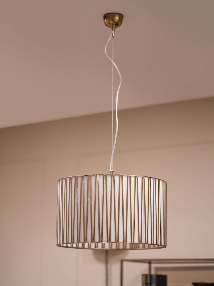 Libra Interiors Champagne Silver Burgh Opaque Glass Drum Pendant Ceiling Light - Image 2 of 4
