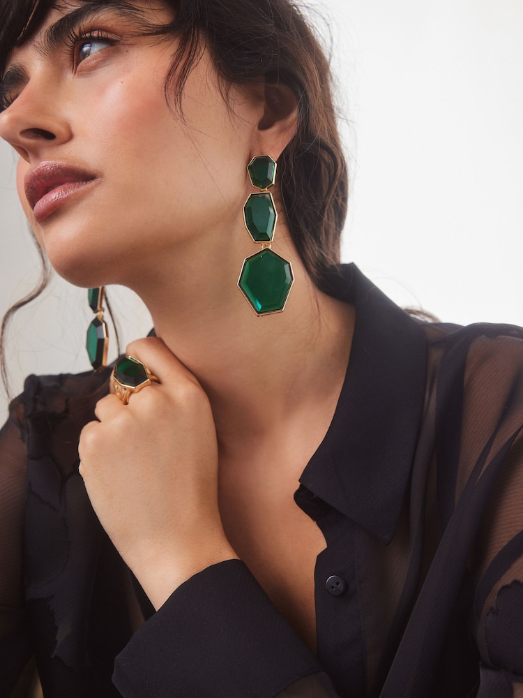 Green Chunky Statement Drop Earrings - Image 1 of 5