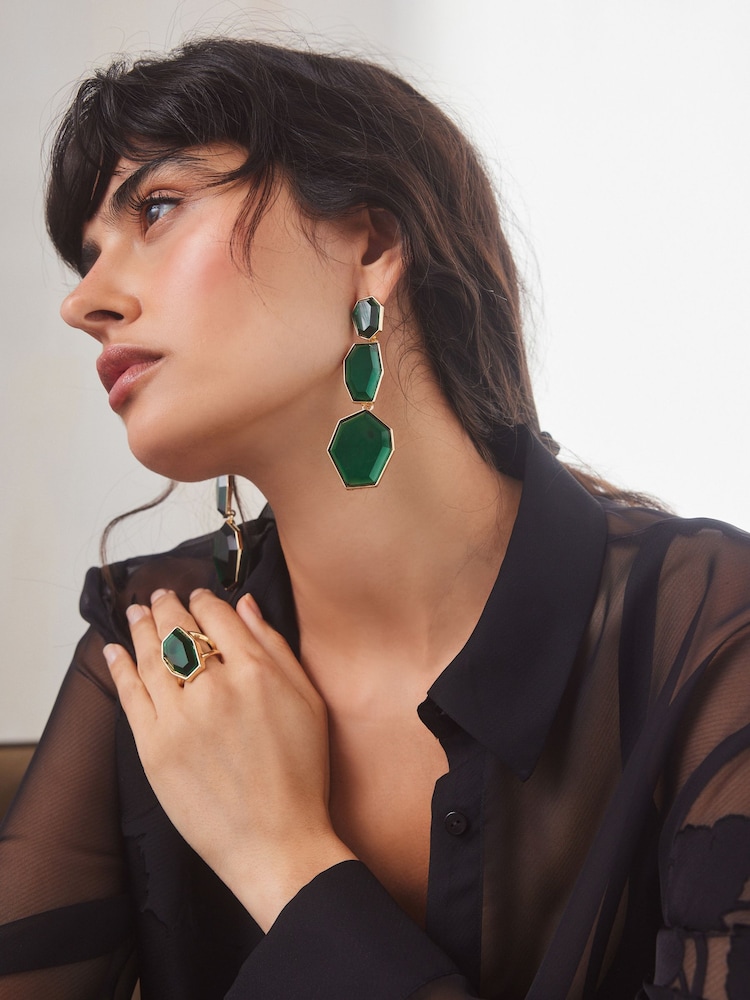 Green Chunky Statement Drop Earrings - Image 2 of 5