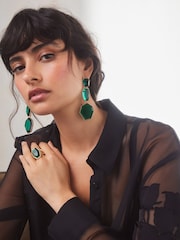 Green Chunky Statement Drop Earrings - Image 3 of 5