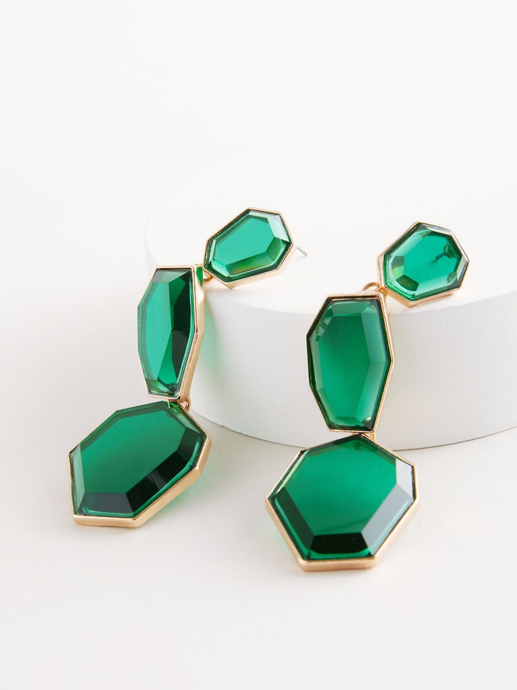 Green Chunky Statement Drop Earrings - Image 5 of 5