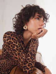 Gold Tone Statement Swirl Button Earrings - Image 1 of 5