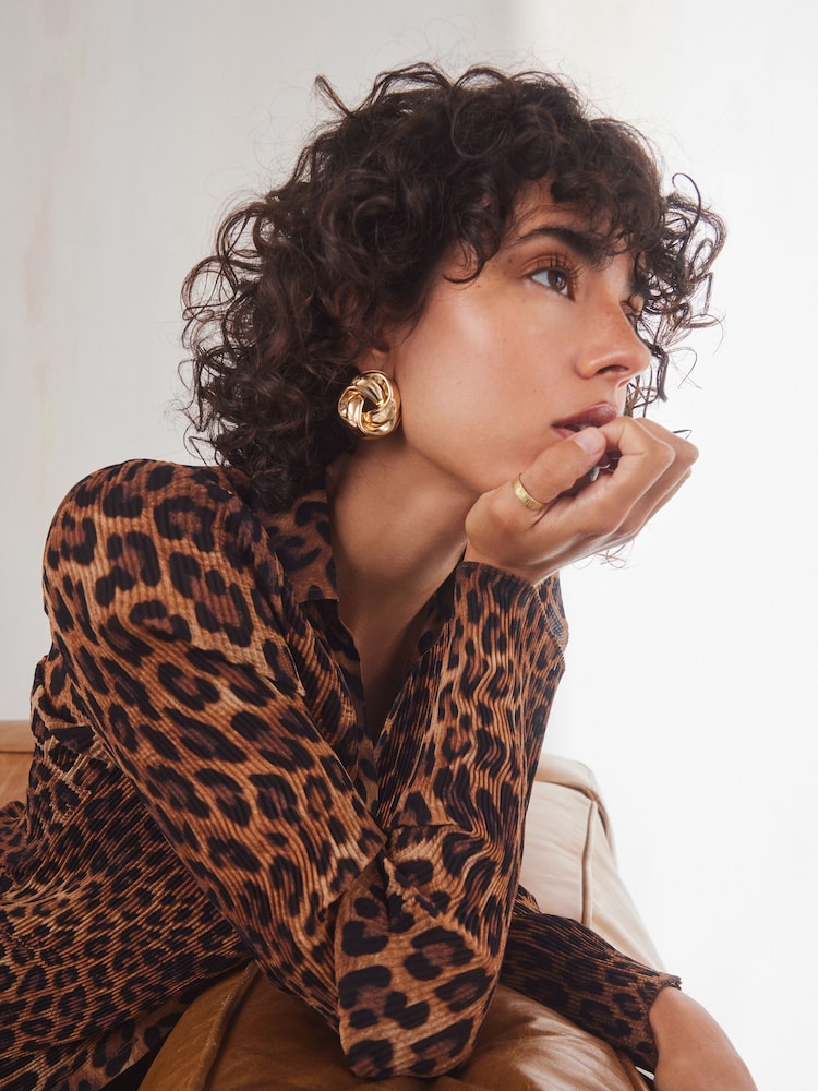Gold Tone Statement Swirl Button Earrings - Image 1 of 5