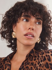 Gold Tone Statement Swirl Button Earrings - Image 3 of 5
