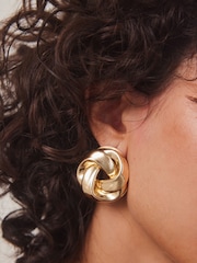 Gold Tone Statement Swirl Button Earrings - Image 4 of 5