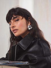 Silver Tone Statement Swirl Button Earrings - Image 2 of 4