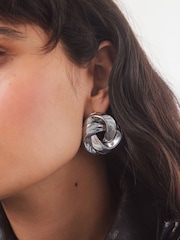 Silver Tone Statement Swirl Button Earrings - Image 3 of 4