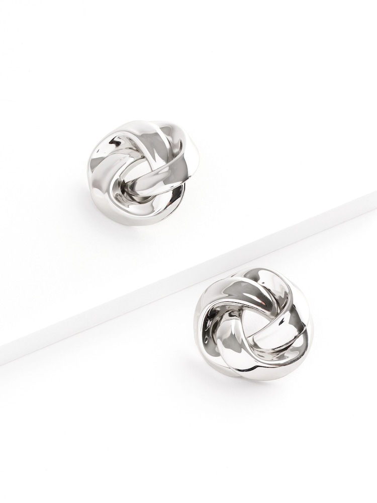 Silver Tone Statement Swirl Button Earrings - Image 4 of 4
