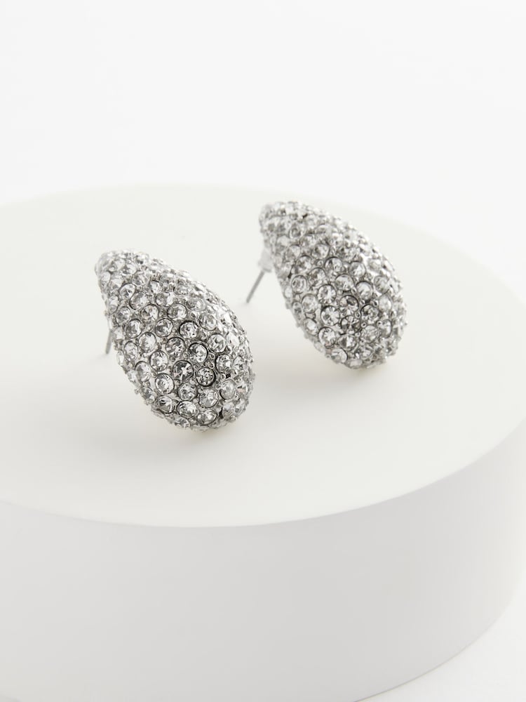 Silver Tone Sparkle Teardrop Stud Earrings - Image 2 of 2
