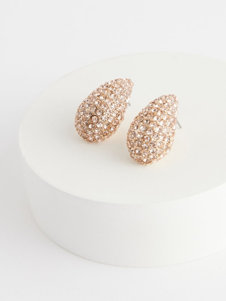 Gold Tone Sparkle Teardrop Stud Earrings - Image 3 of 3