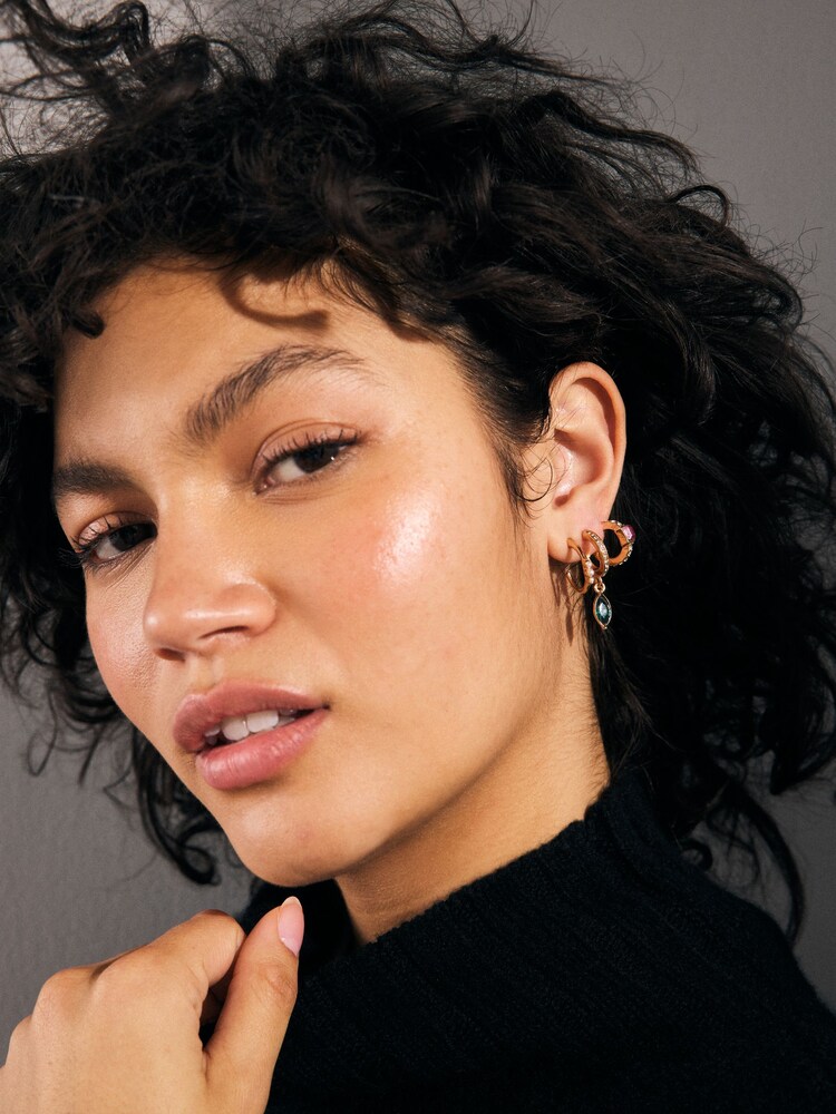 Gold Tone Jewelled Hoops and Stud Earrings Pack - Image 2 of 2