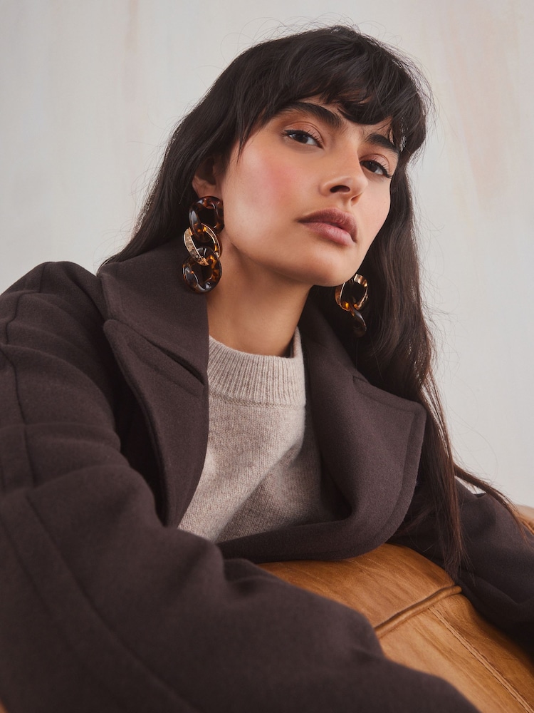 Tortoiseshell Brown Chunky Chain Earrings - Image 1 of 5 Tortoiseshell Brown Chunky Chain Earrings - Image 1 of 5