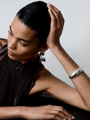 Reiss Silver Tone Selina Smooth Curve Chain-Back Bangle - Image 1 of 4