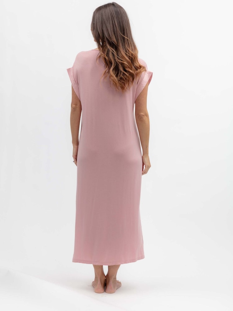 Rosa - Camisola longa Nora Rose em malha com mangas curtas - Imagem 2 de 3