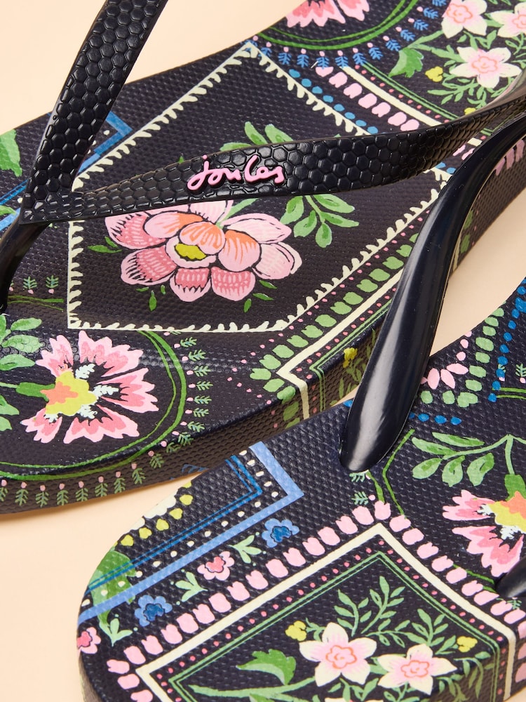 Joules Sunvale Navy Tile Print Flip Flops - Image 4 of 5